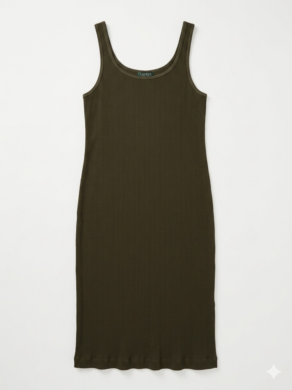 Ralph Lauren olive green cotton ribbed body con sleeveless midi dress